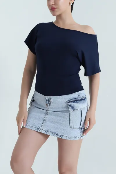 Lacivert Yarasa Kol Modal Kadın Bluz 467735