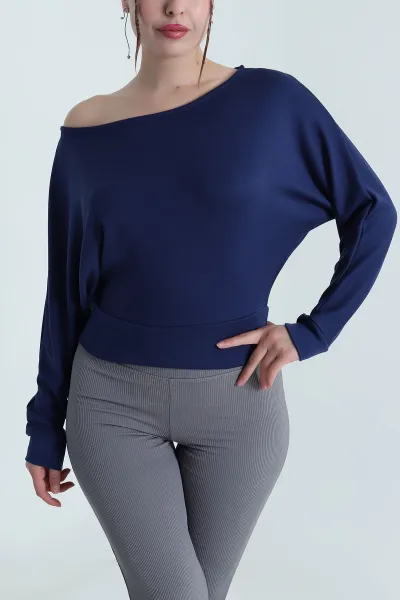 Lacivert Yarasa Kol Modal Kadın Bluz 482797