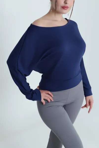 Lacivert Yarasa Kol Modal Kadın Bluz 482797
