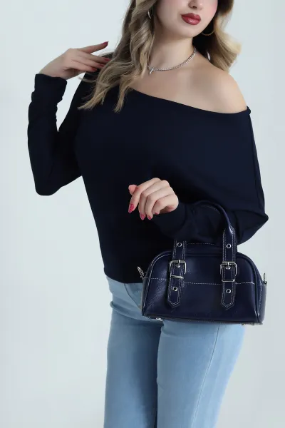 Lacivert Yarasa Kol Modal Kadın Bluz 491735