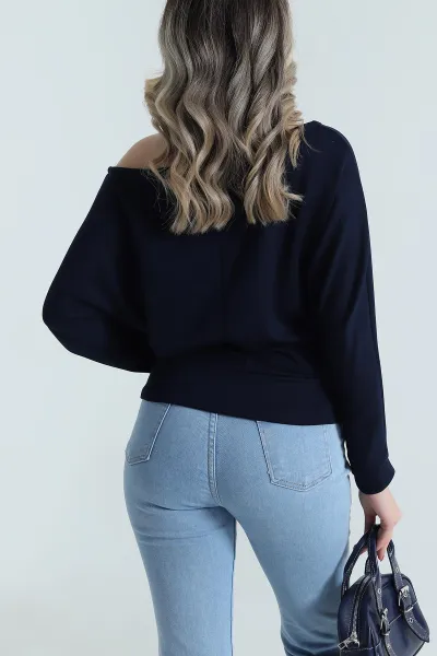 Lacivert Yarasa Kol Modal Kadın Bluz 491735