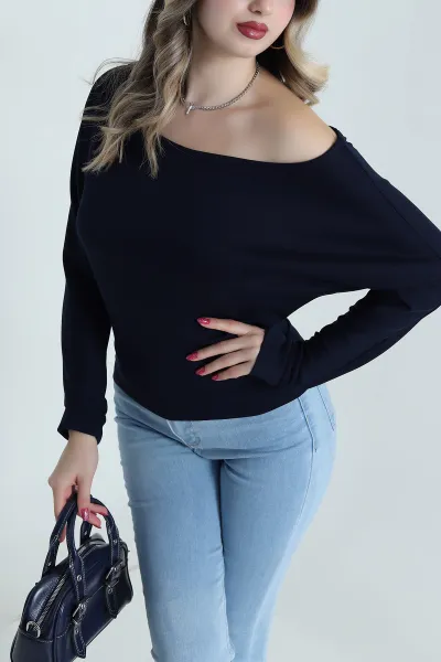 Lacivert Yarasa Kol Modal Kadın Bluz 491735
