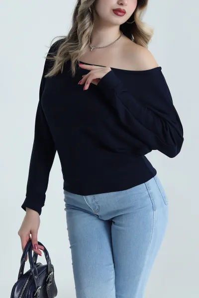 Lacivert Yarasa Kol Modal Kadın Bluz 491735