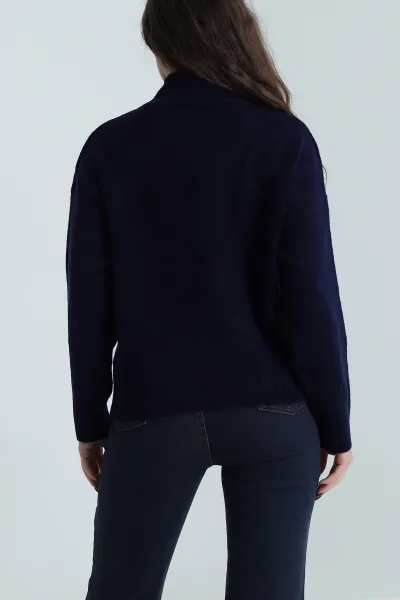 Lacivert Yarım Balıkçı Yaka Kadın Triko Kazak 501501