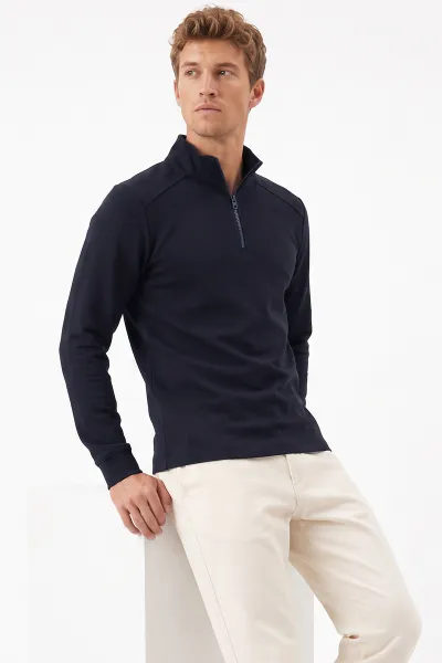 Lacivert Yarım Fermuarlı Erkek Sweatshirt 492048