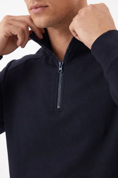 Lacivert Yarım Fermuarlı Erkek Sweatshirt 492048