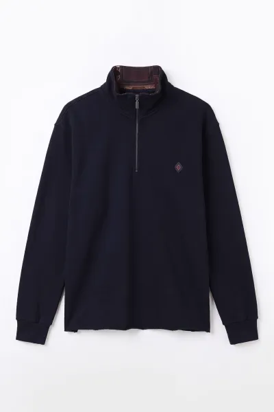Lacivert Yarım Fermuarlı Erkek Sweatshirt 499405