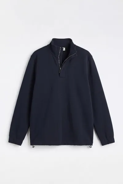 Lacivert Yarım Fermuarlı Lastik Detaylı Erkek Sweatshirt 492052