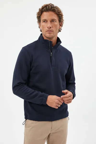 lacivert-yarim-fermuarli-lastik-detayli-erkek-sweatshirt-492052