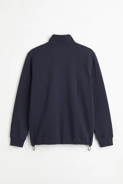 Lacivert Yarım Fermuarlı Lastik Detaylı Erkek Sweatshirt 492052