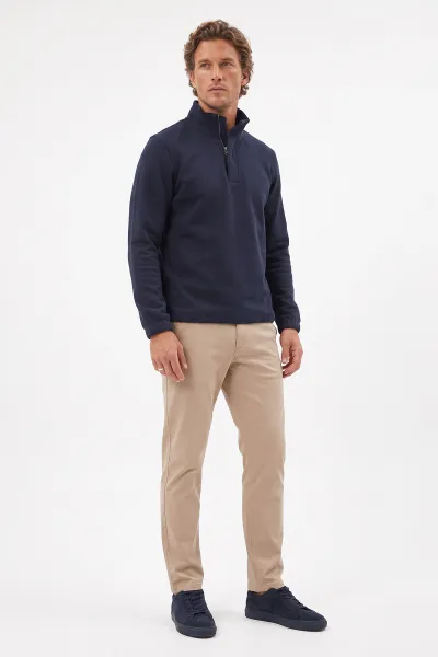 Lacivert Yarım Fermuarlı Lastik Detaylı Erkek Sweatshirt 492052