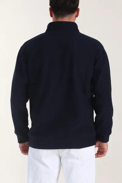 Lacivert Yarım Fermuarlı Nakış Detaylı Dik Yaka Polar Kumaş Erkek Sweatshirt 404239