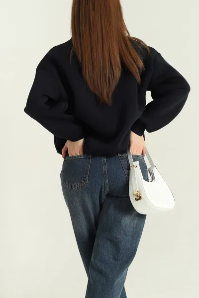 Lacivert Yarım Fermuarlı Üç İp Sweat 332919