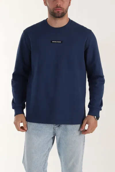 Lacivert Yazı Detaylı Bisiklet Yaka Erkek Sweatshirt 396909