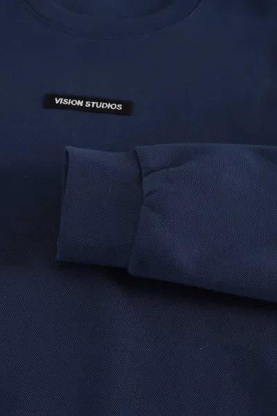 Lacivert Yazı Detaylı Bisiklet Yaka Erkek Sweatshirt 396909