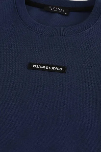 Lacivert Yazı Detaylı Bisiklet Yaka Erkek Sweatshirt 396909
