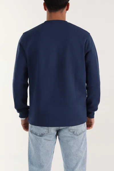 Lacivert Yazı Detaylı Bisiklet Yaka Erkek Sweatshirt 396909