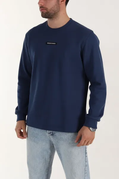 Lacivert Yazı Detaylı Bisiklet Yaka Erkek Sweatshirt 396909