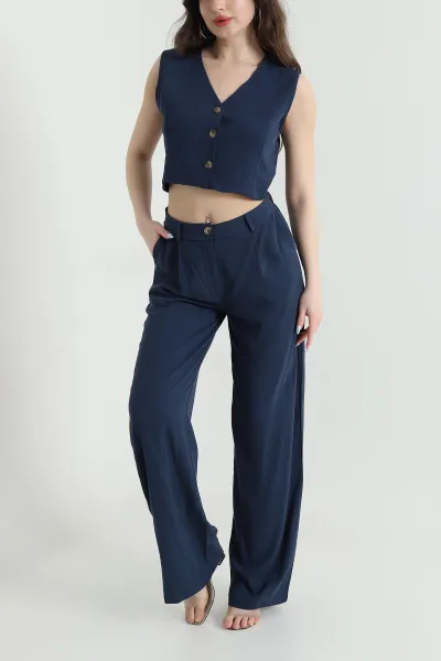 lacivert-yelek-pantolon-ham-keten-kadin-ikili-takim-450680