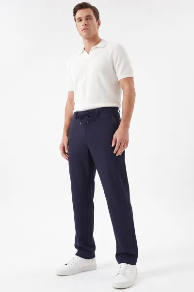 Lacivert Regular Fit Belden Bağlamalı Erkek Pantolon 493155