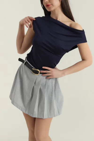 Lacivert Yeni Sezon Büzgülü Kadın Bluz 429098