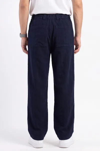 Lacivert Yeni Sezon Keten Baggy Belden Bağlamalı Erkek Pantolon 471913