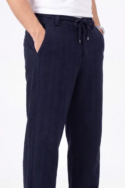 Lacivert Yeni Sezon Keten Baggy Belden Bağlamalı Erkek Pantolon 471913