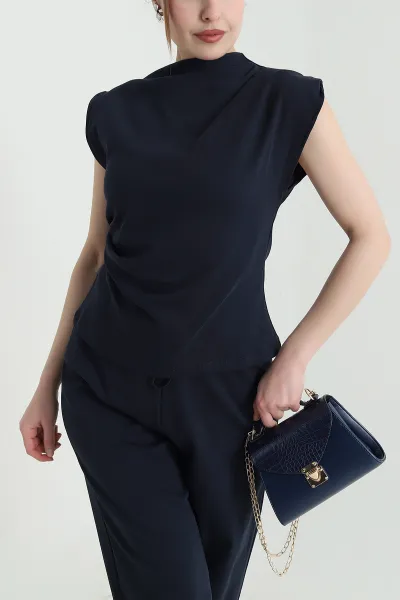Lacivert Yeni Sezon Pantolon Bluz Kadın İkili Takım 451015