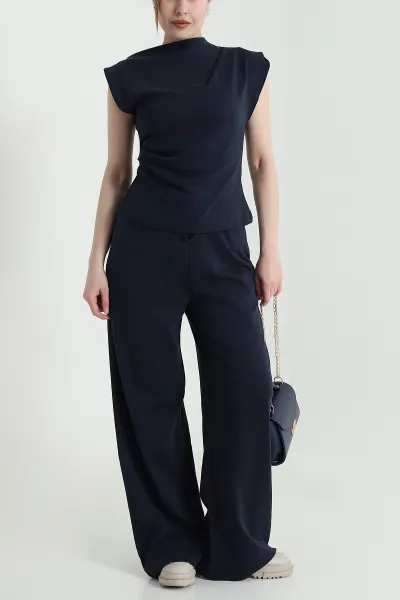 Lacivert Yeni Sezon Pantolon Bluz Kadın İkili Takım 451015