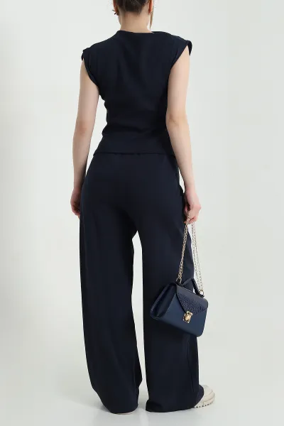 Lacivert Yeni Sezon Pantolon Bluz Kadın İkili Takım 451015