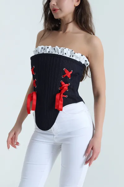 Lacivert Yeni Sezon Premium Balenli Kadın Tensel Kot Korse 462374