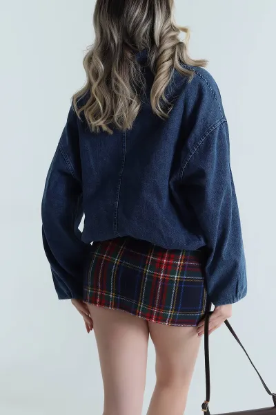Lacivert Yeni Sezon Tokalı Kadın Kot Ceket 488679
