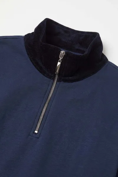 Lacivert Yeni Sezon Yarım Fermuarlı Erkek Sweatshirt 501128