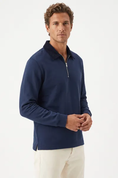 Lacivert Yeni Sezon Yarım Fermuarlı Erkek Sweatshirt 501128