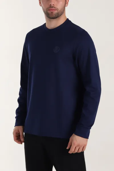 Lacivert Yırtmaçlı Bisiklet Yaka Erkek Sweatshirt 410638