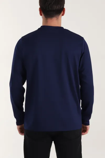 Lacivert Yırtmaçlı Bisiklet Yaka Erkek Sweatshirt 410638