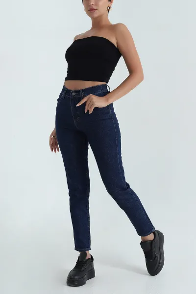 Lacivert Yüksek Bel Kadın Kot Pantolon 387785