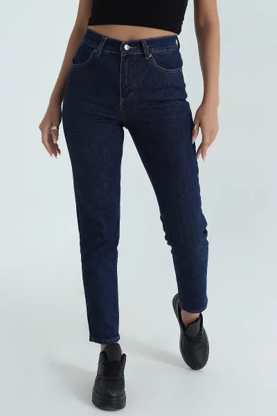 Lacivert Yüksek Bel Kadın Kot Pantolon 387785