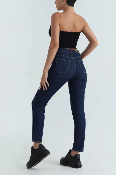 Lacivert Yüksek Bel Kadın Kot Pantolon 387785
