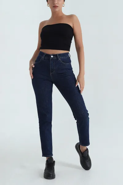 Lacivert Yüksek Bel Kadın Kot Pantolon 387785
