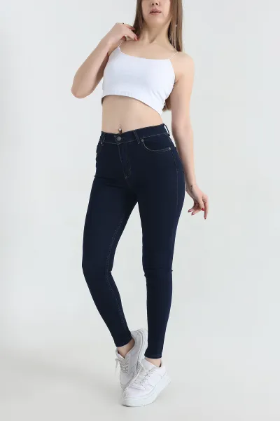 Lacivert Yüksek Bel Likralı Kot Pantolon 337732