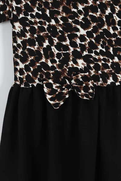 Leopar (2-10 Yaş) Kol Fırfırlı Leopar Desen Fiyonklu Bürümcük Kız Çocuk Elbise 342806