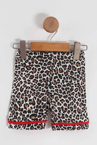 Leopar (6-24 Ay)Leopar Desen Siyah Biyeli  Kısa Kol Düğmeli Bebek Pijama Takım 463106