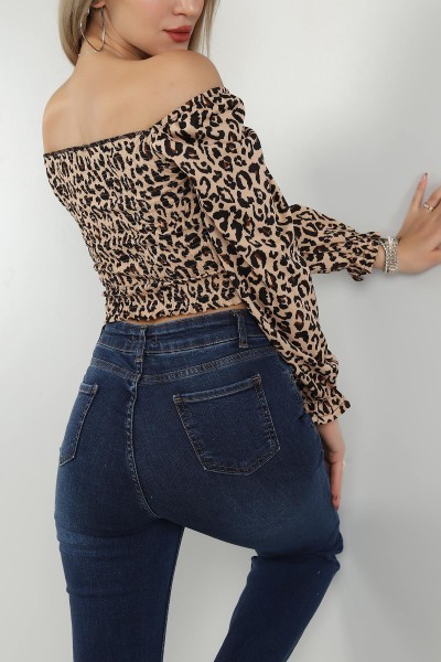 Leopar Beli Gipeli Sıkmalı Bluz 142882