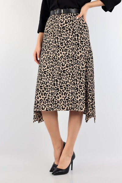 Leopar Beli Lastikli Asimetrik Etek 93902