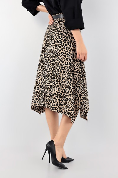 Leopar Beli Lastikli Asimetrik Etek 93902