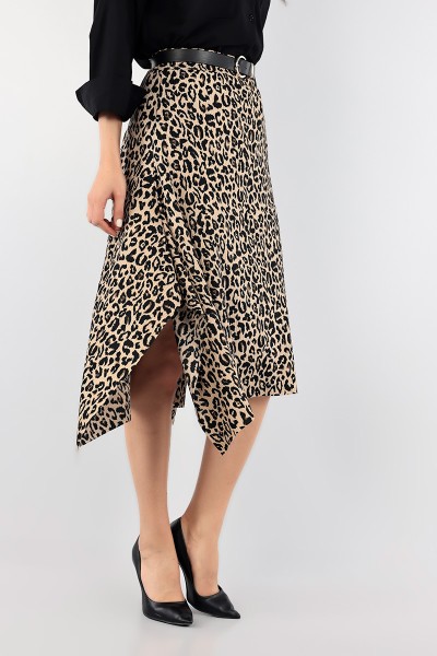 Leopar Beli Lastikli Asimetrik Etek 93902
