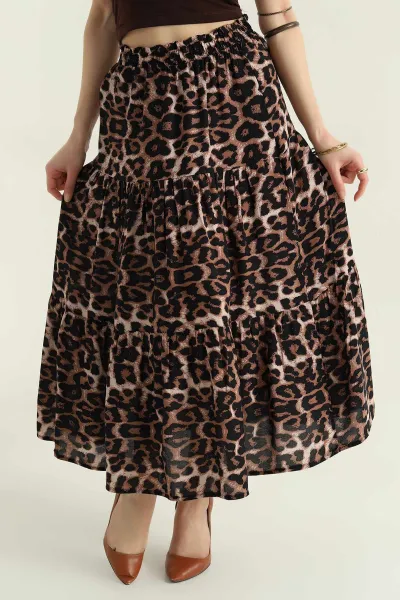 Leopar Beli Lastikli Dokuma Viskon Kadın Etek 346531