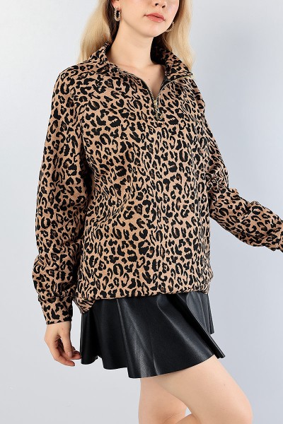 Leopar Desen Bayan Viskon Sweat 81102