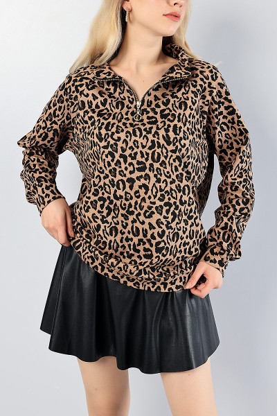 Leopar Desen Bayan Viskon Sweat 81102